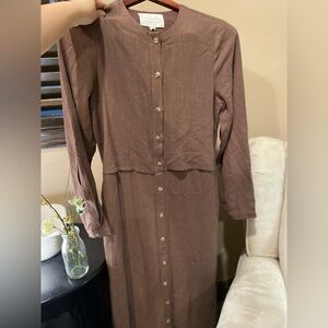 Veiled Collection Linen Dress NEW Brown Buttoned Dress